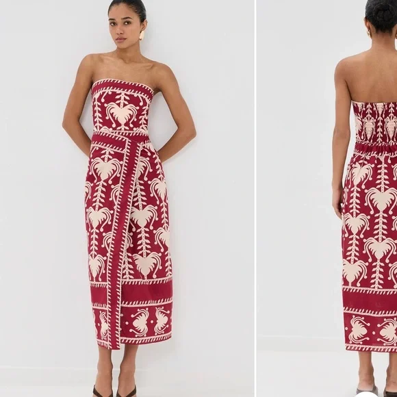 Johanna Ortiz Strapless Dress in Red and Cream - Picture 6 of 7